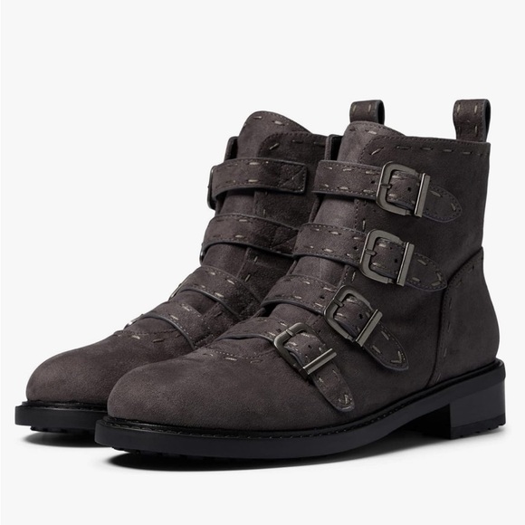 New Aerosoles Aware Arezzo Buckle Ankle Boots Booties Grey Gray Moto Sz 5 - Picture 1 of 16